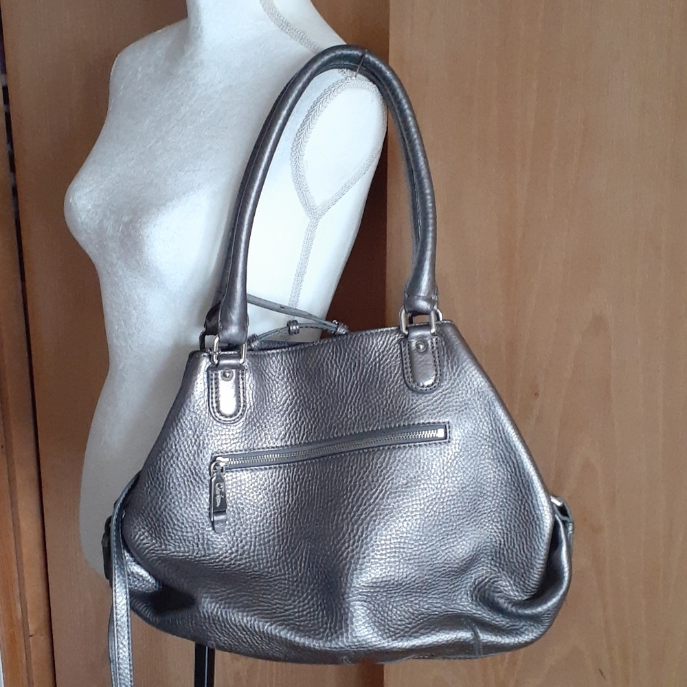 Cole Haan Pebbled Leather Silver Shoulder Handbag